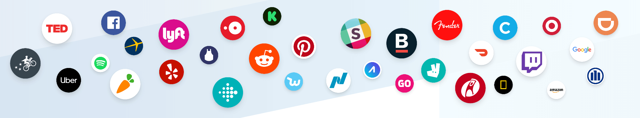 A wide image of company logos in circles.